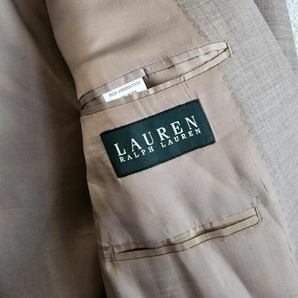 Ralph Lauren‎ Men's 44L Tan Beige Plaid Blazer Suit Jacket Sport Coat *Flaw